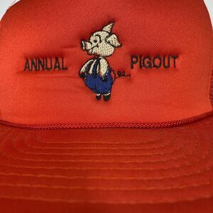 Vtg Annual Pigout Trucker Hat Red Snap Back Gold Medal BBQ Block Party Tailgate
